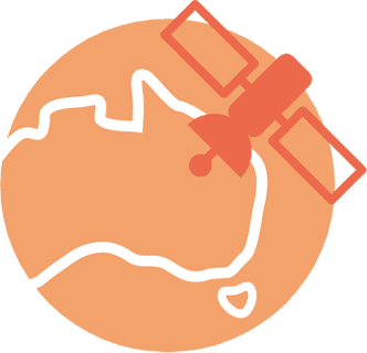 Icon of a satellite over Australia | Featured image for Land Observatory | TERN Ecosystem Field Research Observatory Landing Page.