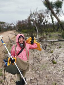 Researcher with assorted research instruments | Featured Image for Monitoring the Impacts of Bushfires on Soils page by TERN.